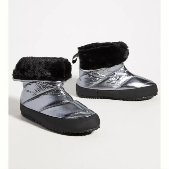 P448 Shoes - Anthropologie P448 LabyHi Puffer Boots Quilted Ankle Leather Silver 6 6.5